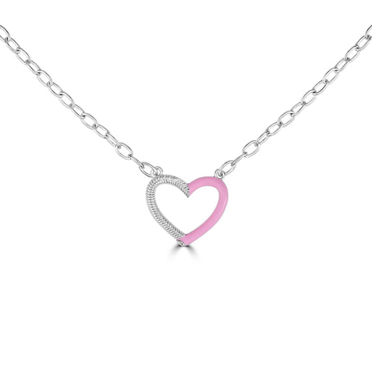 Bob Mackie Jewelry Silver-Plated Brass Pink Enamel White Cubic Zirconia Heart Pendant Necklace, 16-18 Inches