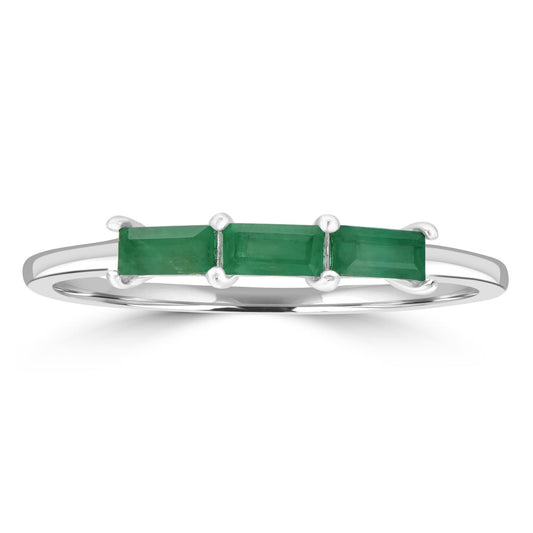 Heidi Sterling Silver Emerald Gemstone Stackable 3-Stone Baguette Ring, Sizes 6 to 8