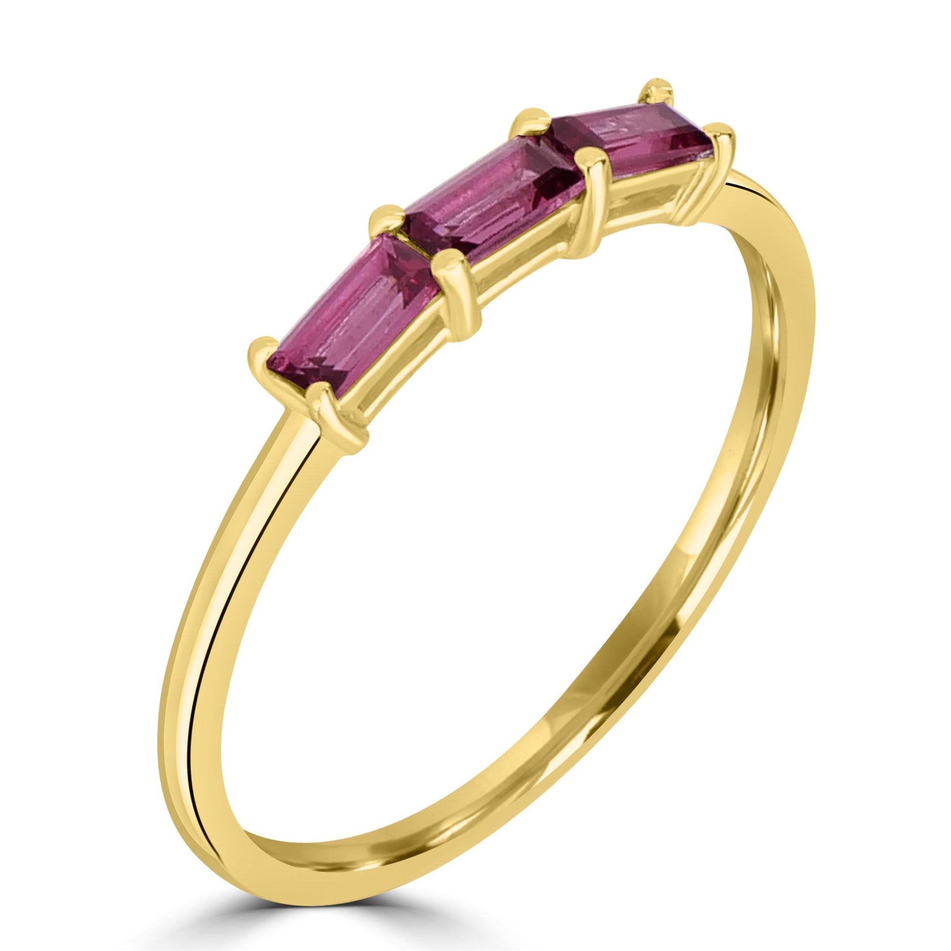 Heidi 14k Gold over Sterling Silver Rhodolite Gemstone Stackable 3-Stone Baguette Ring