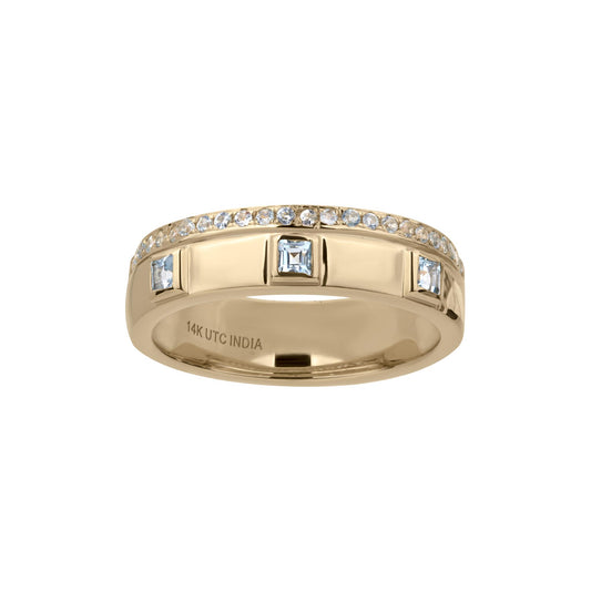 Lyla 14k Gold Pave and Blue Topaz Double Band Stackable Ring