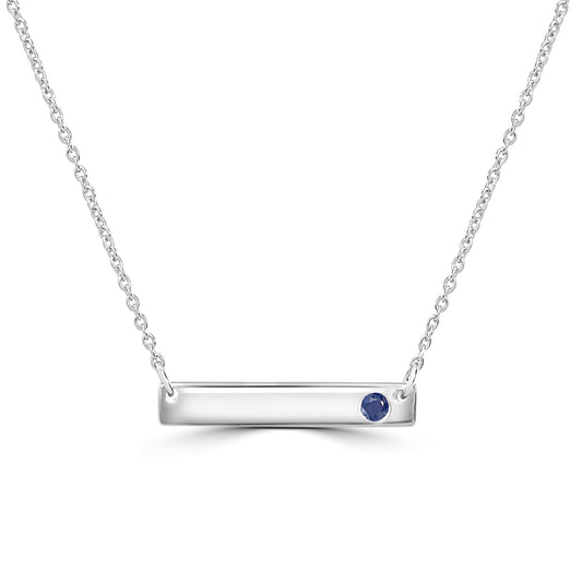 Gemistry 925 Sterling Silver Bar Necklace with Genuine Blue Sapphire Stone For Women & Girls With 16 + 4 Inch Extender Cable Chain Birthstone Jewelry Gift For Her