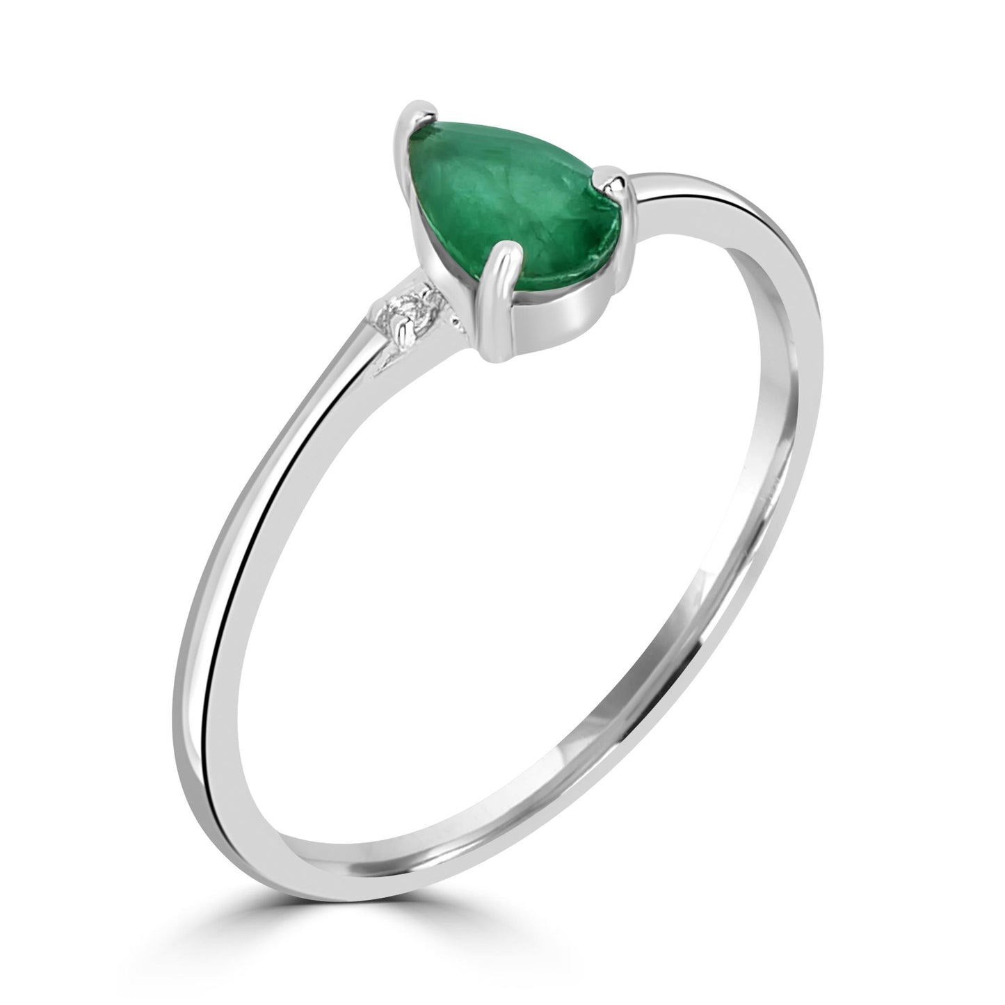 Dew Sterling Silver Emerald Stackable Pear Ring, Sizes 6 to 8