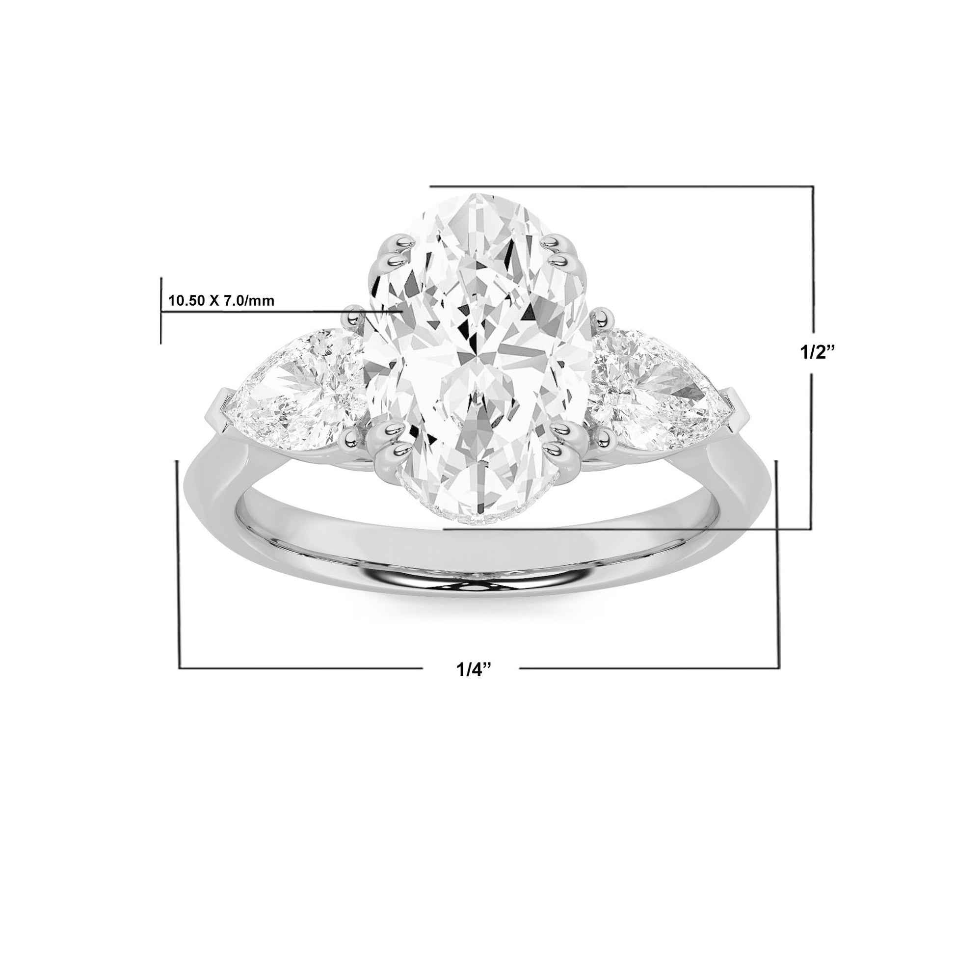 14K White Gold Lab Grown Diamond 3.0 CTTW Oval and Trillion Cut Ring