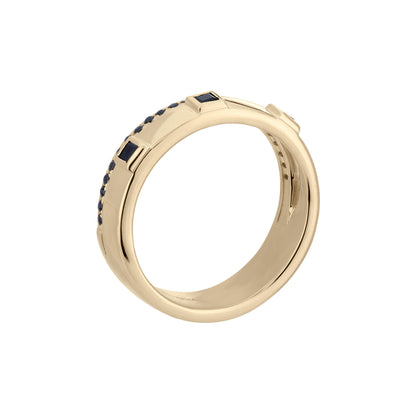 Lyla 14k Gold Pave and Bezel Onyx Double Band Stackable Ring