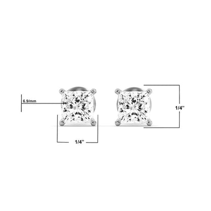 14K White Gold 4.0 CTTW Lab Grown Diamond Princess Cut Stud Earrings