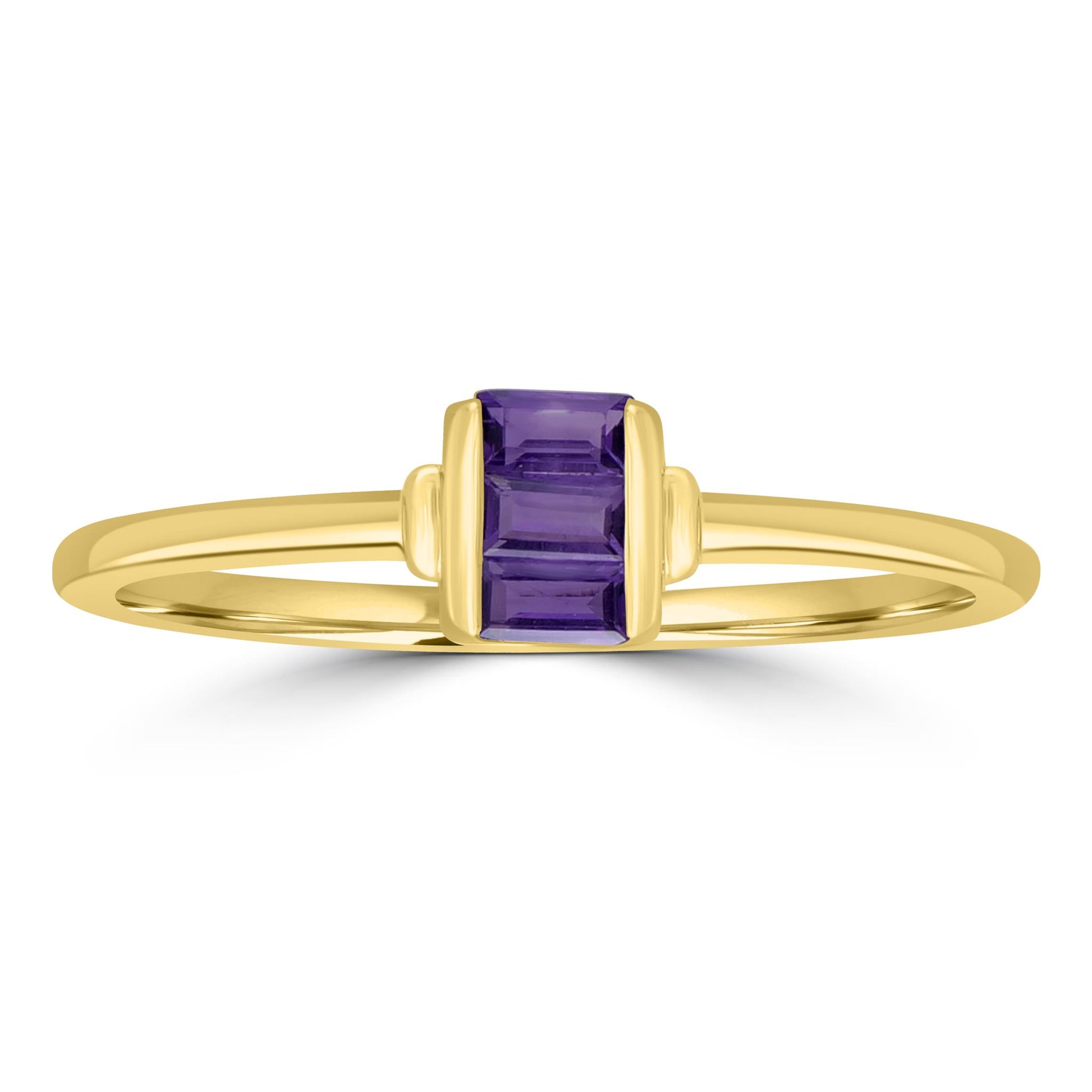 Ava 14k Gold over Sterling Silver Amethyst Gemstone Stackable 3-Stone Baguette Ring