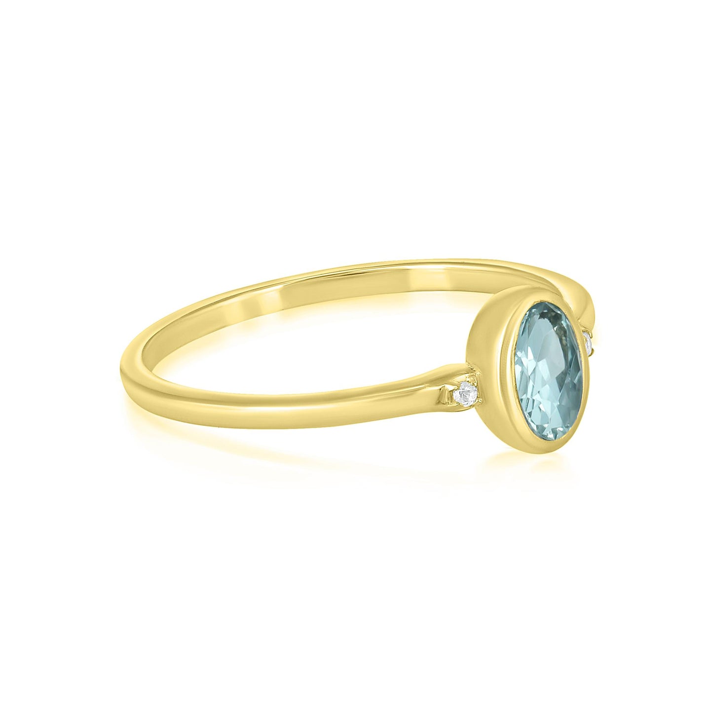 Kate 14K Gold Over Sterling Silver Aquamarine and White Topaz Stackable Oval Ring, Sizes 6 to 8