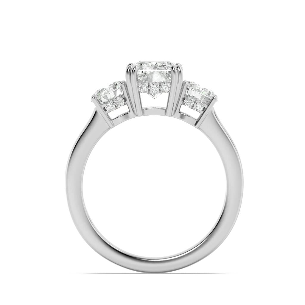 14K White Gold Lab Grown Diamond 3.0 CTTW Cushion and Round Cut Ring