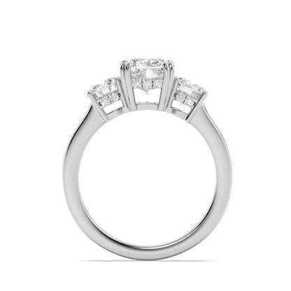 14K White Gold Lab Grown Diamond 3.0 CTTW Cushion and Round Cut Ring