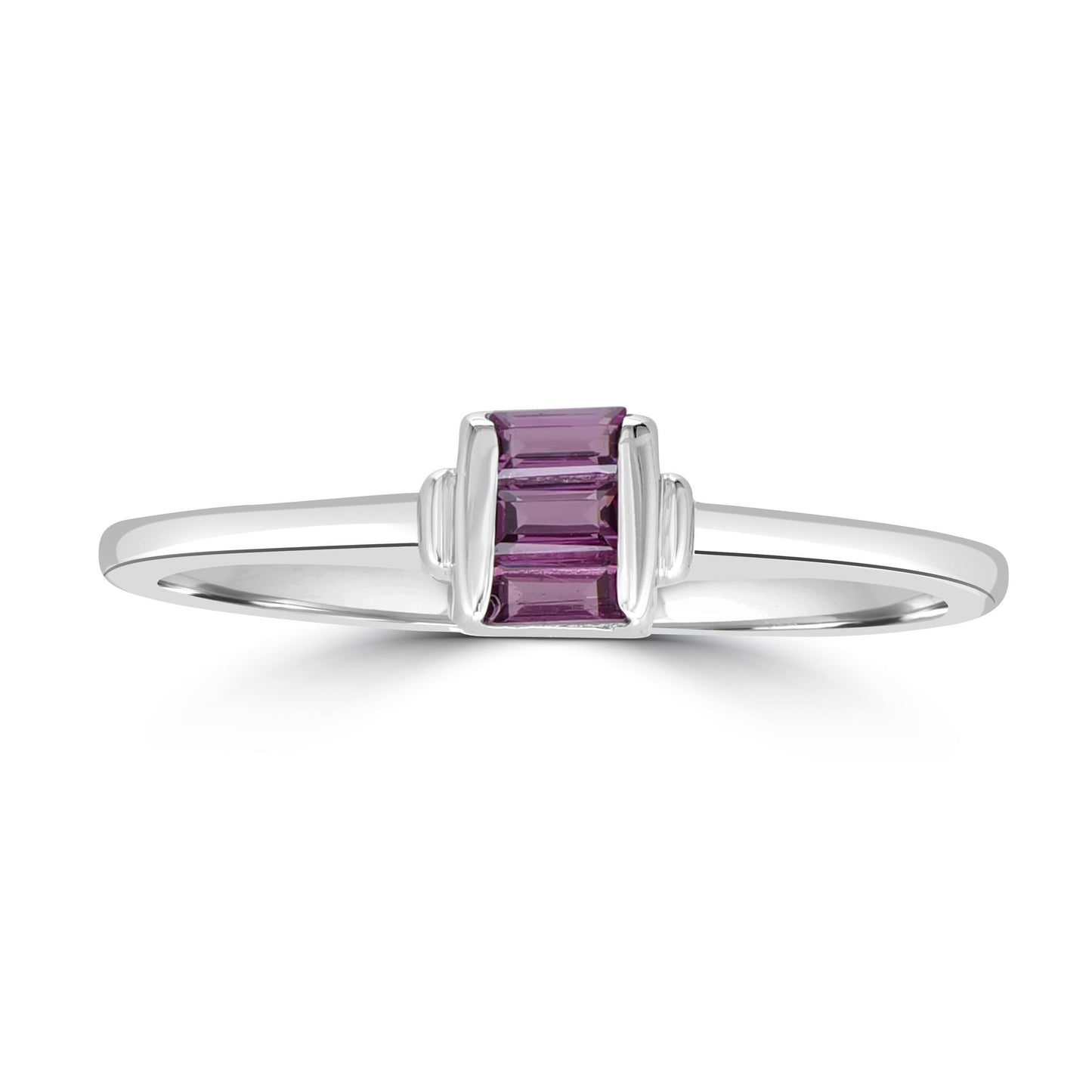 Ava Sterling Silver Rhodolite Stackable 3-Stone Baguette Ring, Sizes 6 to 8