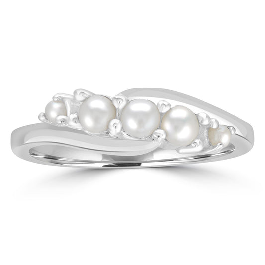 Angela Sterling Silver Pearl 5-Stone Wave Ring, Sizes 6 to 8