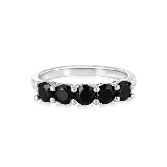 Sterling Silver Black Onyx 5-Stone Ring , Sizes 7 to 9