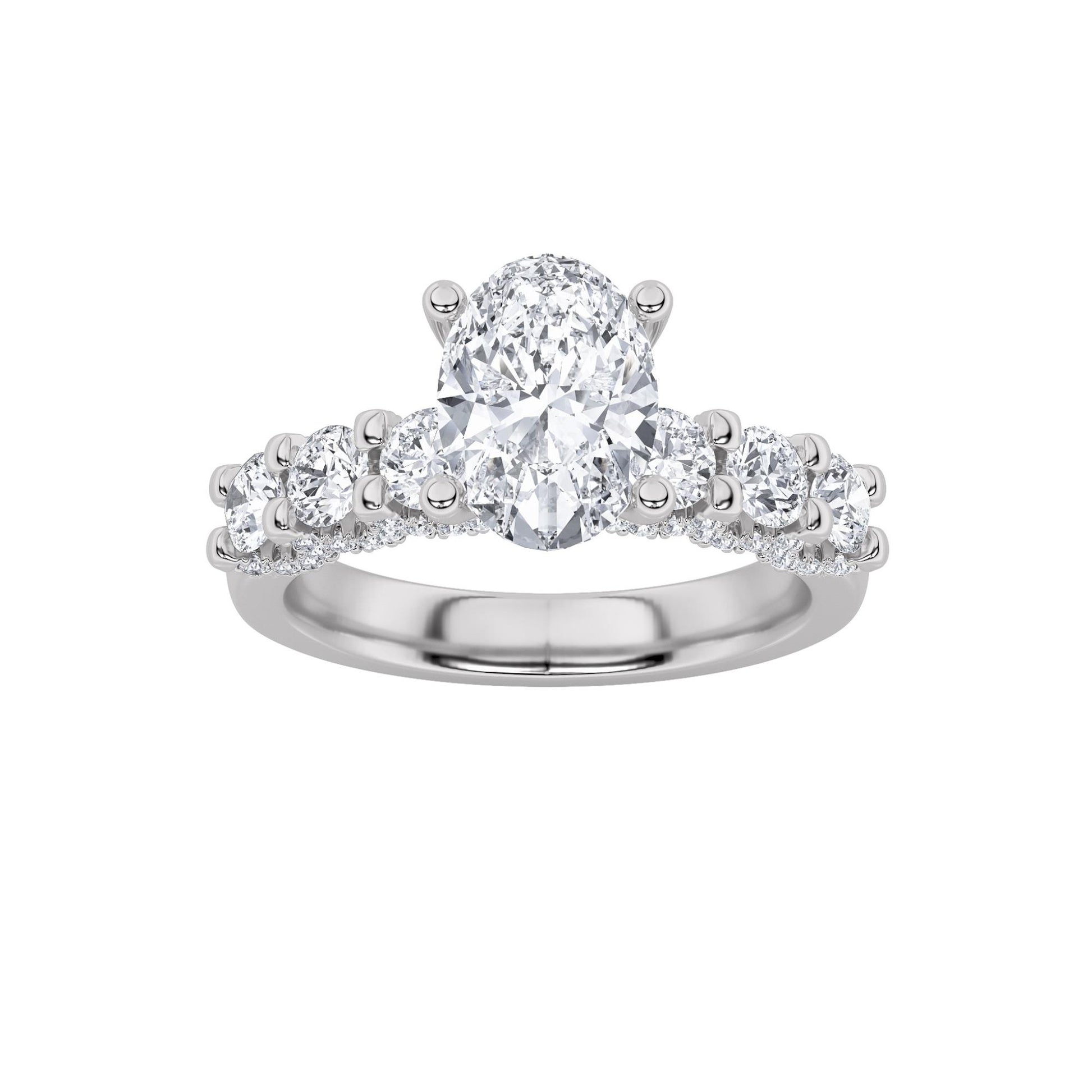 14K White Gold Lab Grown Diamond 2.5 CTTW Oval and Round Cut Ring
