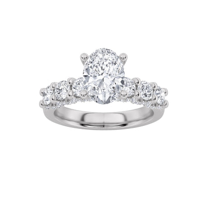 14K White Gold Lab Grown Diamond 2.5 CTTW Oval and Round Cut Ring