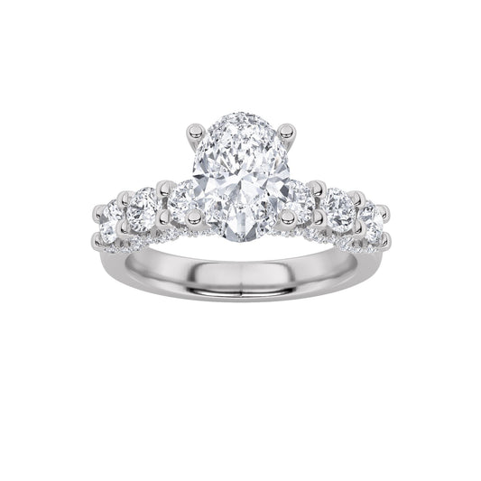 14K White Gold Lab Grown Diamond 2.5 CTTW Oval and Round Cut Ring
