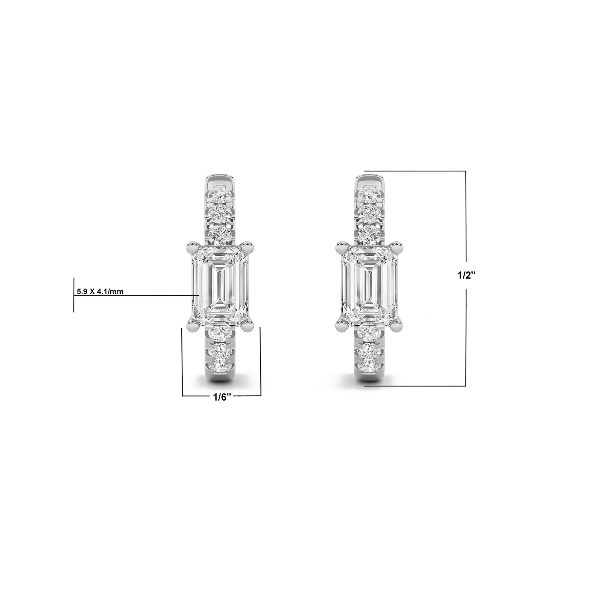 14K White Gold 1.5 CTTW Lab Grown Diamond Emerald Cut Hoop Earrings
