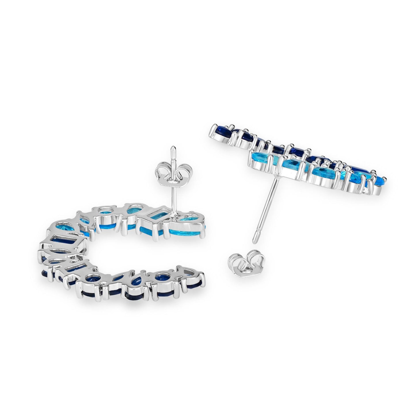 Bob Mackie Jewelry Silver-Plated Brass Blue Gradient Multi-Stone Cubic Zirconia Hoop Earrings