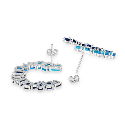 Bob Mackie Jewelry Silver-Plated Brass Blue Gradient Multi-Stone Cubic Zirconia Hoop Earrings