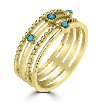 Waverly 14k Gold Turquoise Gemstone 4 Row Stackable Ring