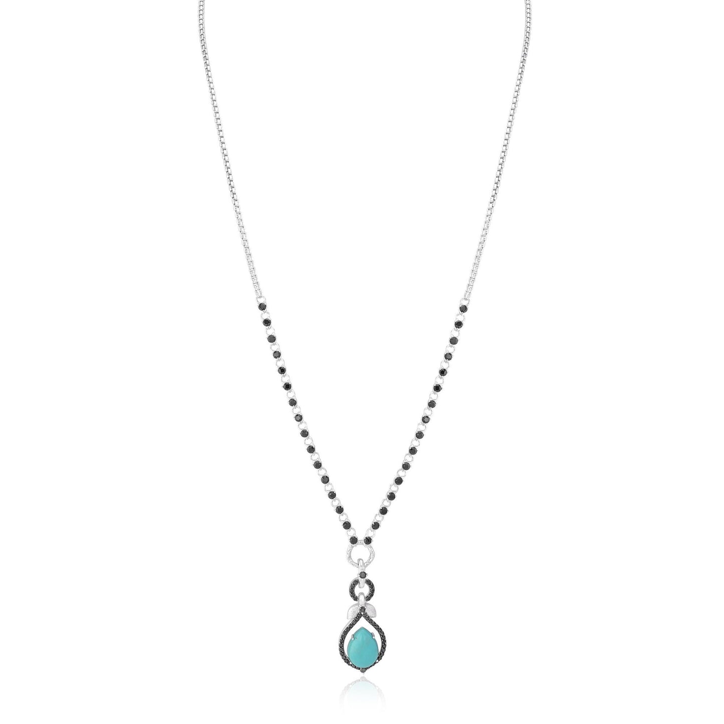 Gemistry Women Sterling Silver Kingman Turquoise and Black Spinel Drop Necklace, 28 inch | Birthstone Jewelry Gift for Her Birthday | Wedding | Anniversary