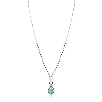 Gemistry Women Sterling Silver Kingman Turquoise and Black Spinel Drop Necklace, 28 inch | Birthstone Jewelry Gift for Her Birthday | Wedding | Anniversary