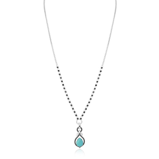 Gemistry Women Sterling Silver Kingman Turquoise and Black Spinel Drop Necklace, 28 inch | Birthstone Jewelry Gift for Her Birthday | Wedding | Anniversary