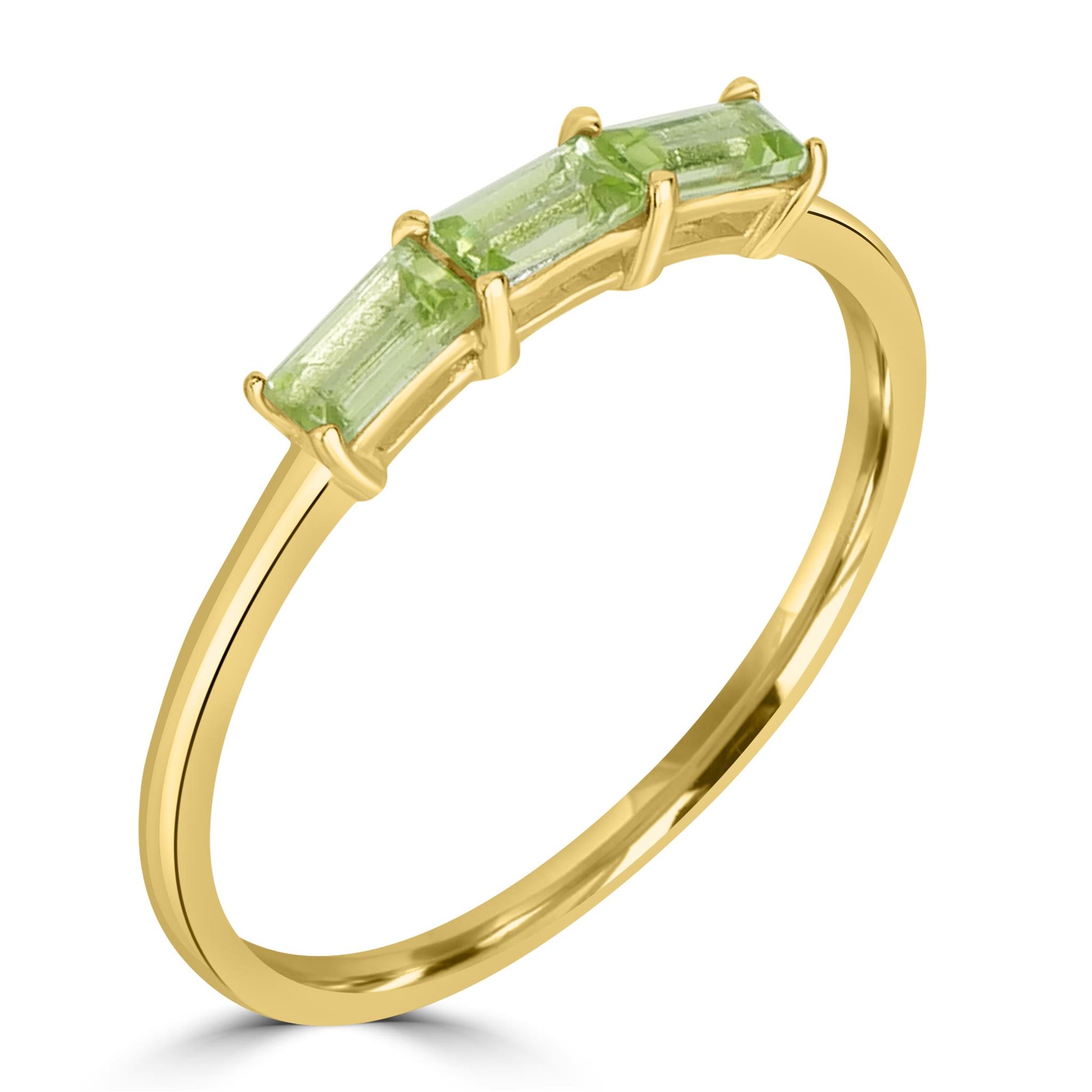 Heidi 14k Gold over Sterling Silver Peridot Gemstone Stackable 3-Stone Baguette Ring