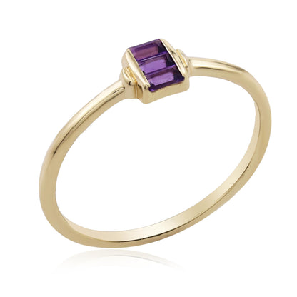 Ava 14k Gold over Sterling Silver Amethyst Gemstone Stackable 3-Stone Baguette Ring