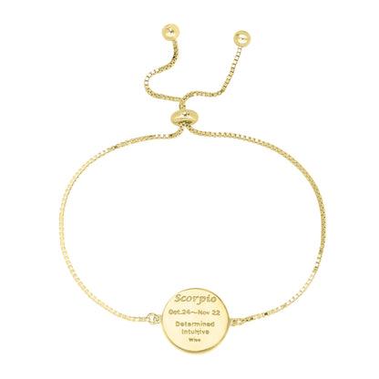 Sterling Silver or Gold Over Sterling Silver Scorpio Zodiac Crystal Bracelet with Adjustable Chain 5 to 9 Inches