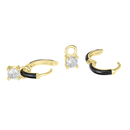 Bob Mackie Jewelry 14K Gold Over Brass Black Enamel Cubic Zirconia Hoop Earrings