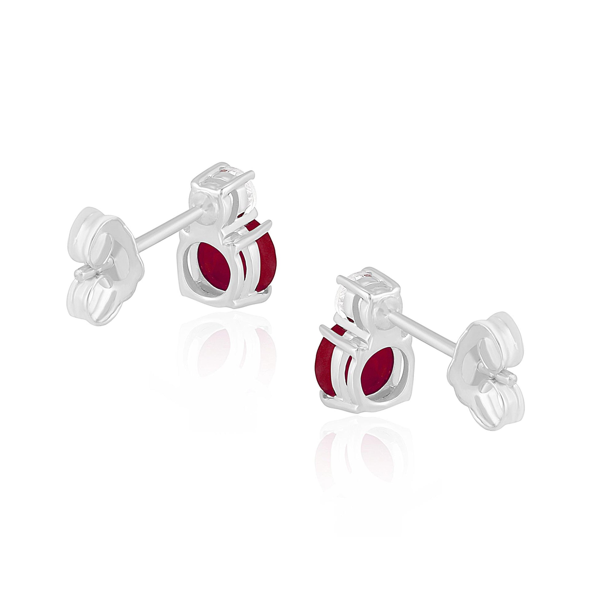 14K White Gold Round Ruby and White Topaz Stud Earrings