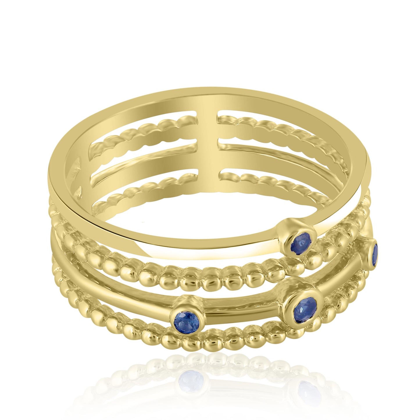 Waverly 14k Gold Blue Sapphire Gemstone 4 Row Stackable Ring