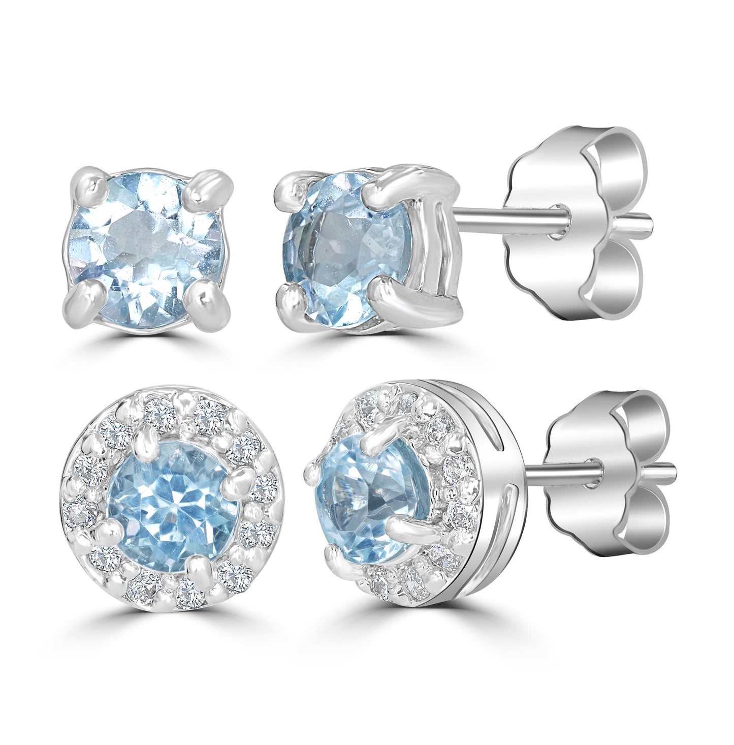 Sterling Silver Blue Topaz and Cubic Zirconia Stud Earring Set