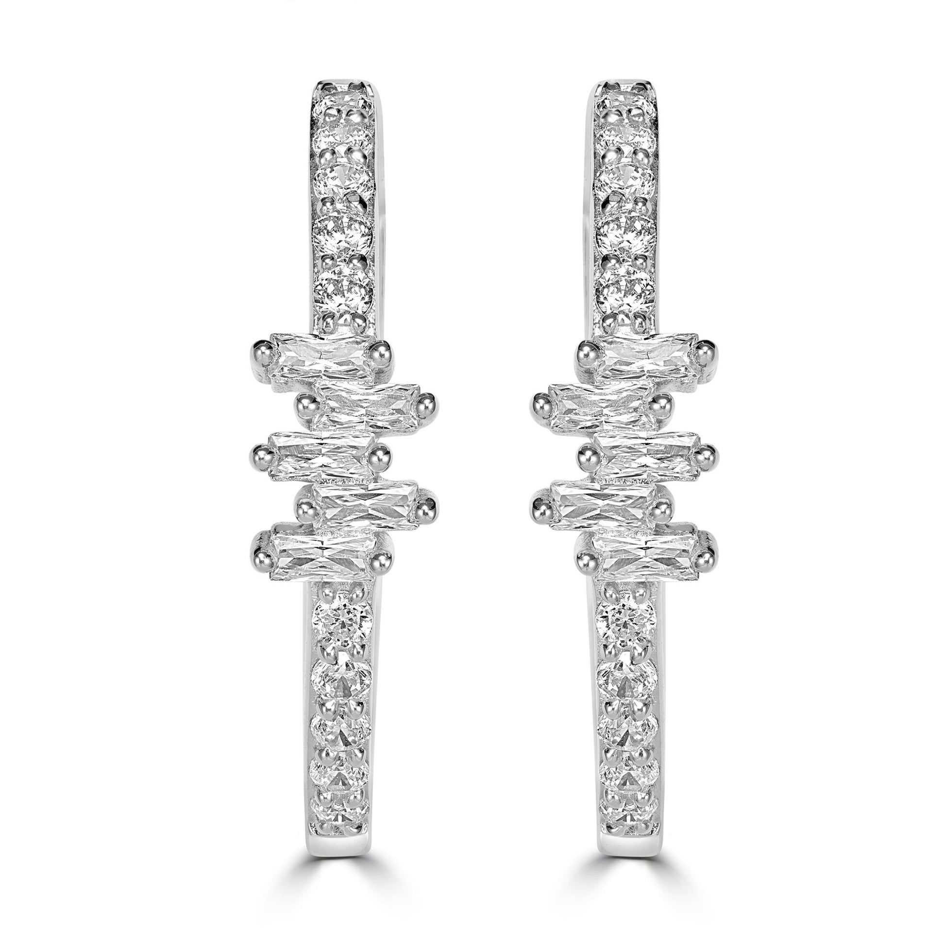 Kathy Levine Sterling Silver Cubic Zirconia Icicles Baguette 1-Inch Hoop Earrings