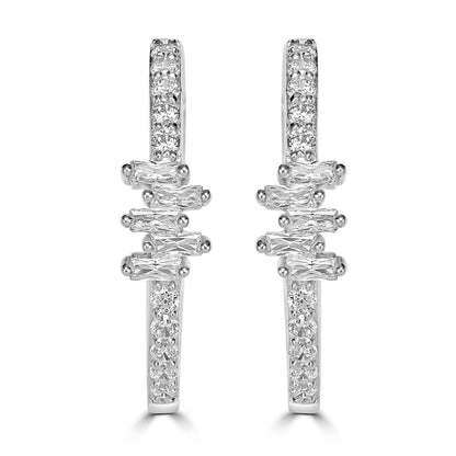 Kathy Levine Sterling Silver Cubic Zirconia Icicles Baguette 1-Inch Hoop Earrings