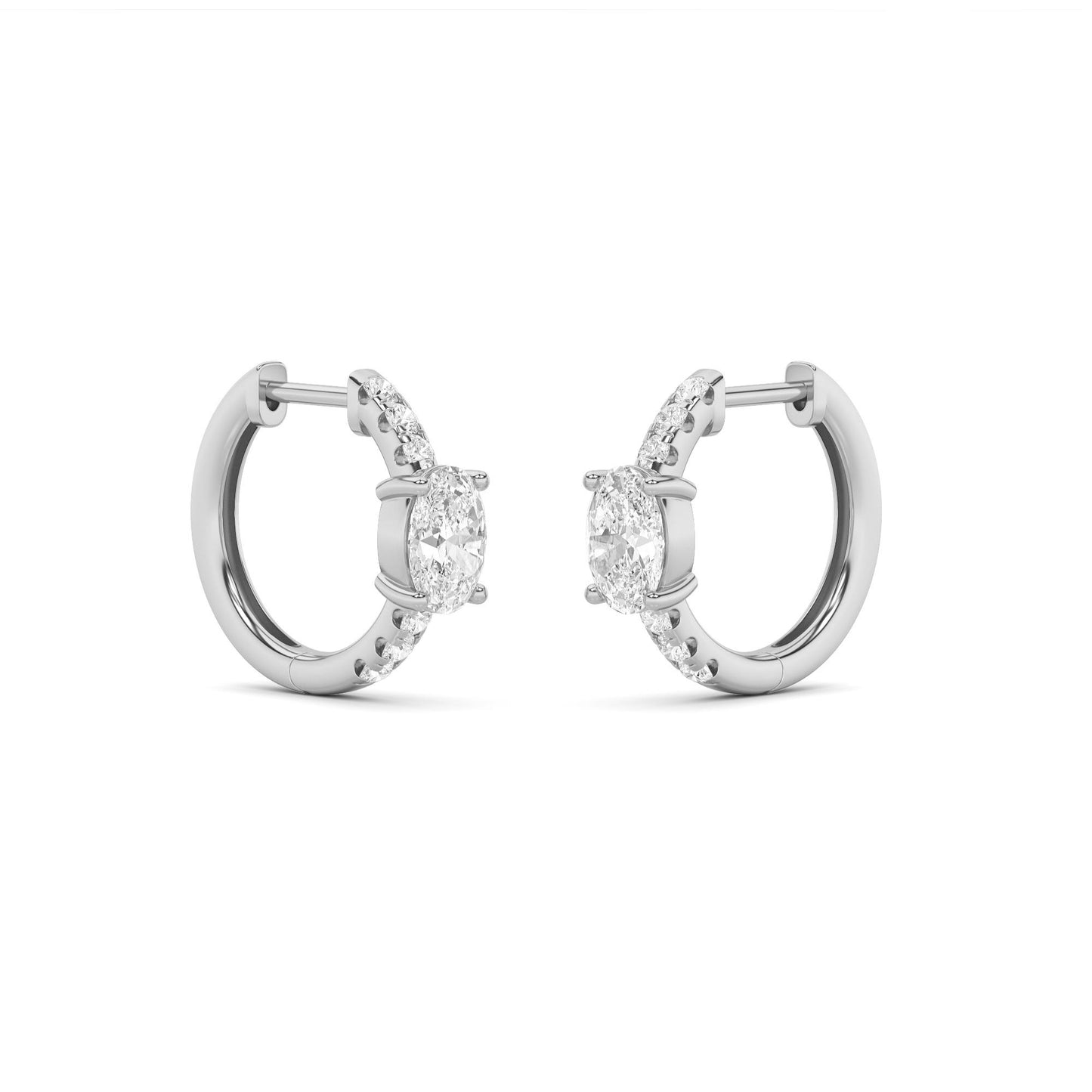 14K White Gold 1.5 CTTW Lab Grown Diamond Oval Cut Hoop Earrings