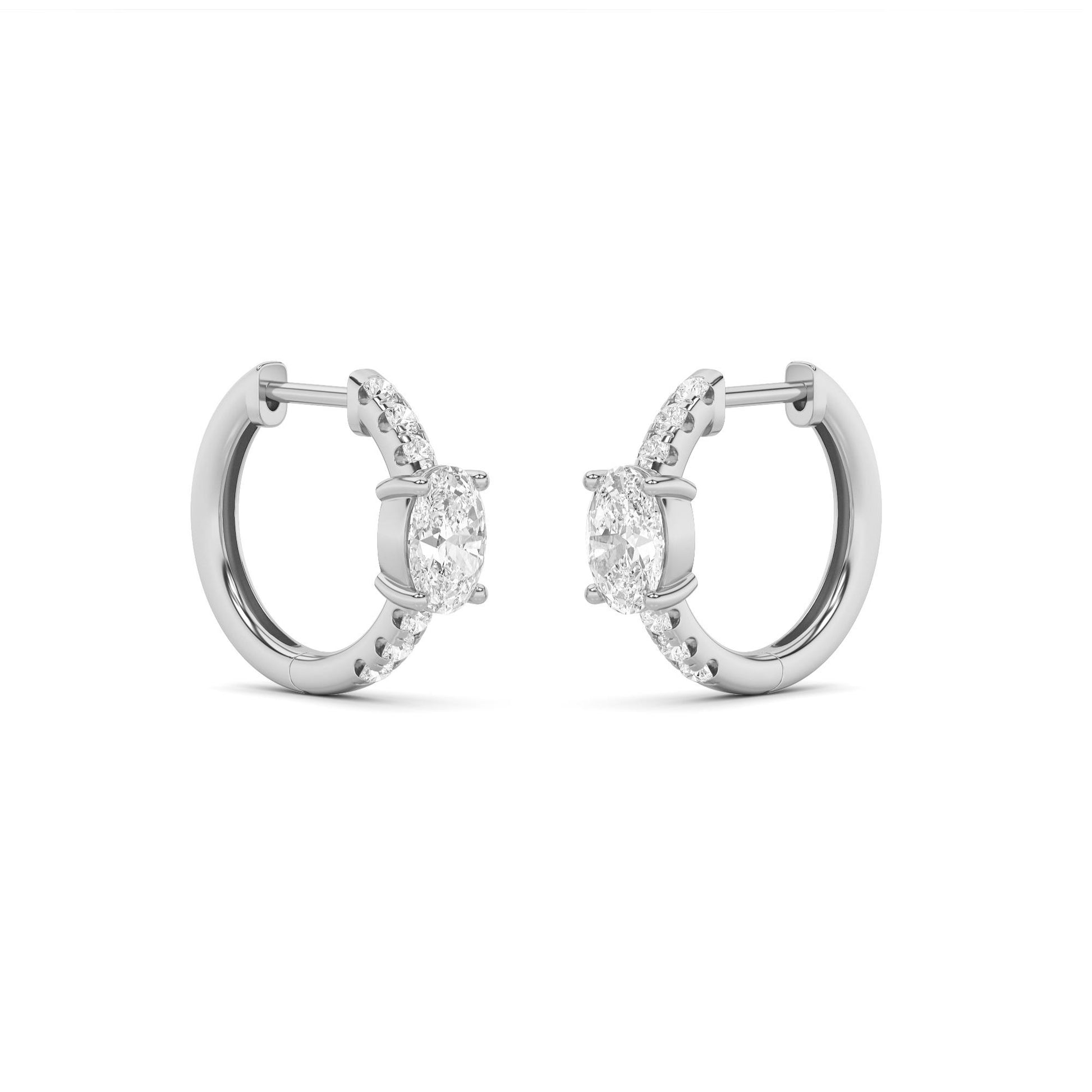 14K White Gold 1.5 CTTW Lab Grown Diamond Oval Cut Hoop Earrings