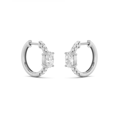 14K White Gold 1.5 CTTW Lab Grown Diamond Oval Cut Hoop Earrings