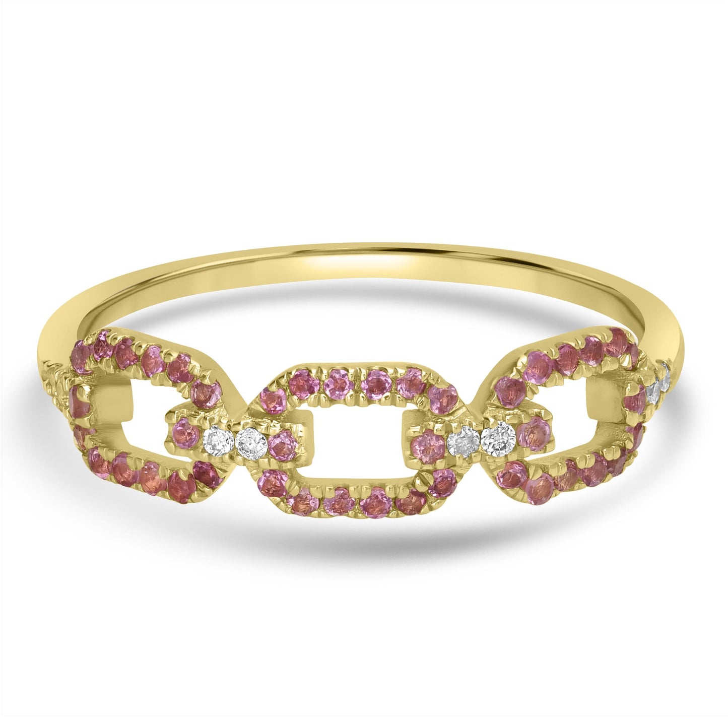 Alice 14k Gold Pink Tourmaline Gemstone Link Stackable Ring