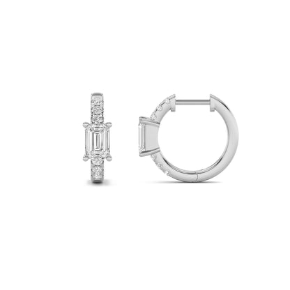 14K White Gold 1.5 CTTW Lab Grown Diamond Emerald Cut Hoop Earrings