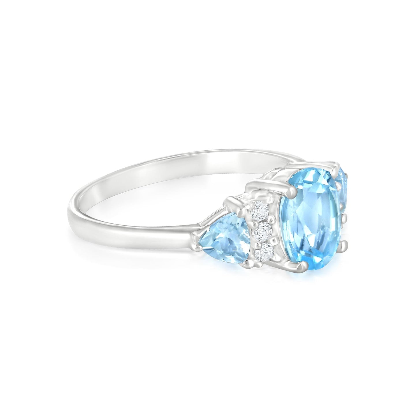 Sterling Silver Blue Topaz and Cubic Zirconia 3-Stone Ring, Sizes 7 to 9