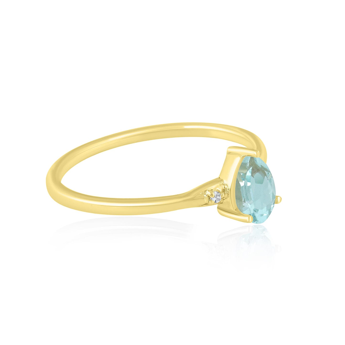 Dew 14K Gold Over Sterling Silver Aquamarine and White Topaz Gemstone Stackable Pear Ring, Sizes 6 to 8