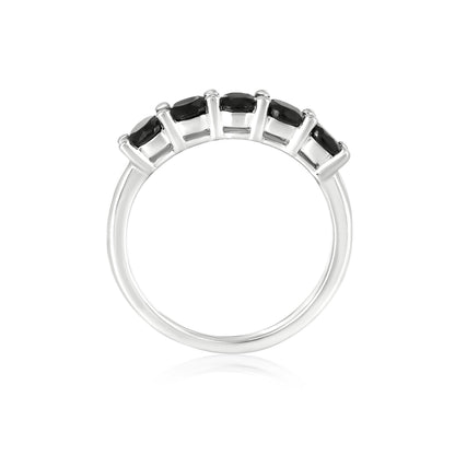 Sterling Silver Black Onyx 5-Stone Ring , Sizes 7 to 9