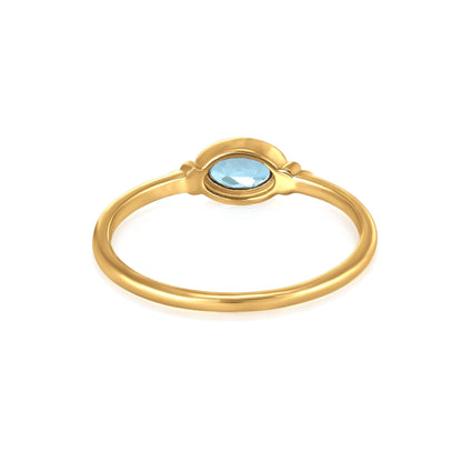 East-West 14k Gold over Sterling Silver Swiss Blue Topaz Gemstone Stackable Solitaire Bezel Ring