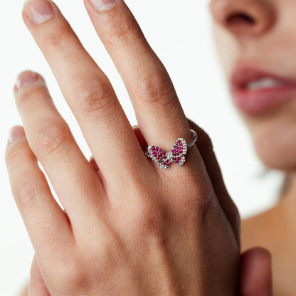 14K White Gold Ruby and White Topaz Butterfly Ring