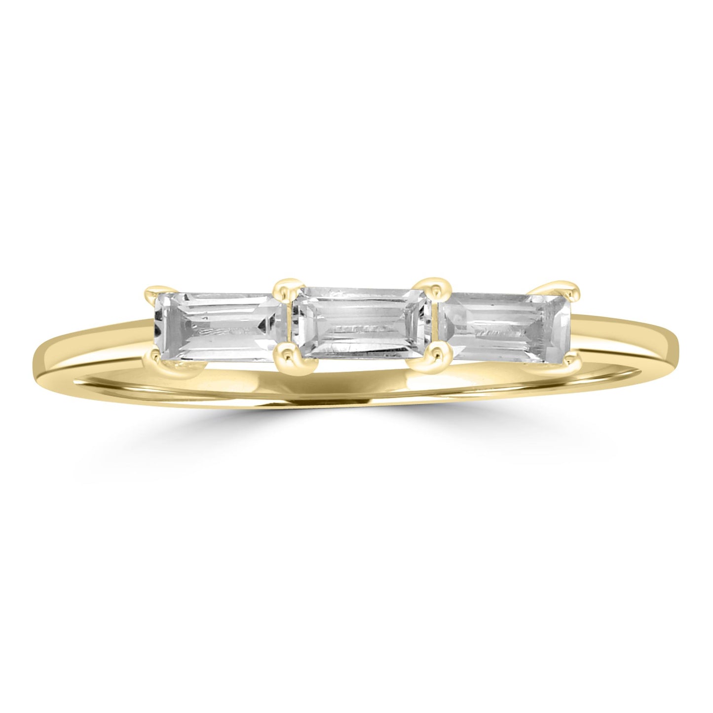 Heidi 14K Gold Over Sterling Silver White Topaz Gemstone Stackable 3-Stone Baguette Ring, Sizes 6 to 8