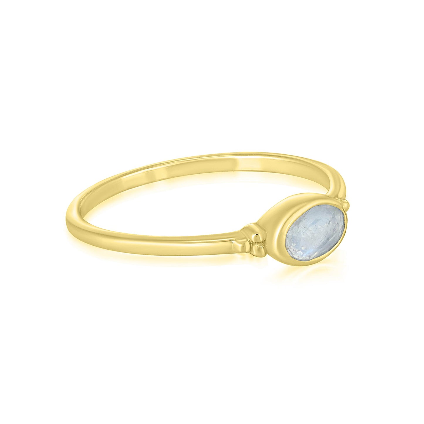 East-West 14K Gold Over Sterling Silver Moonstone Stackable Solitaire Bezel Ring, Sizes 6 to 8