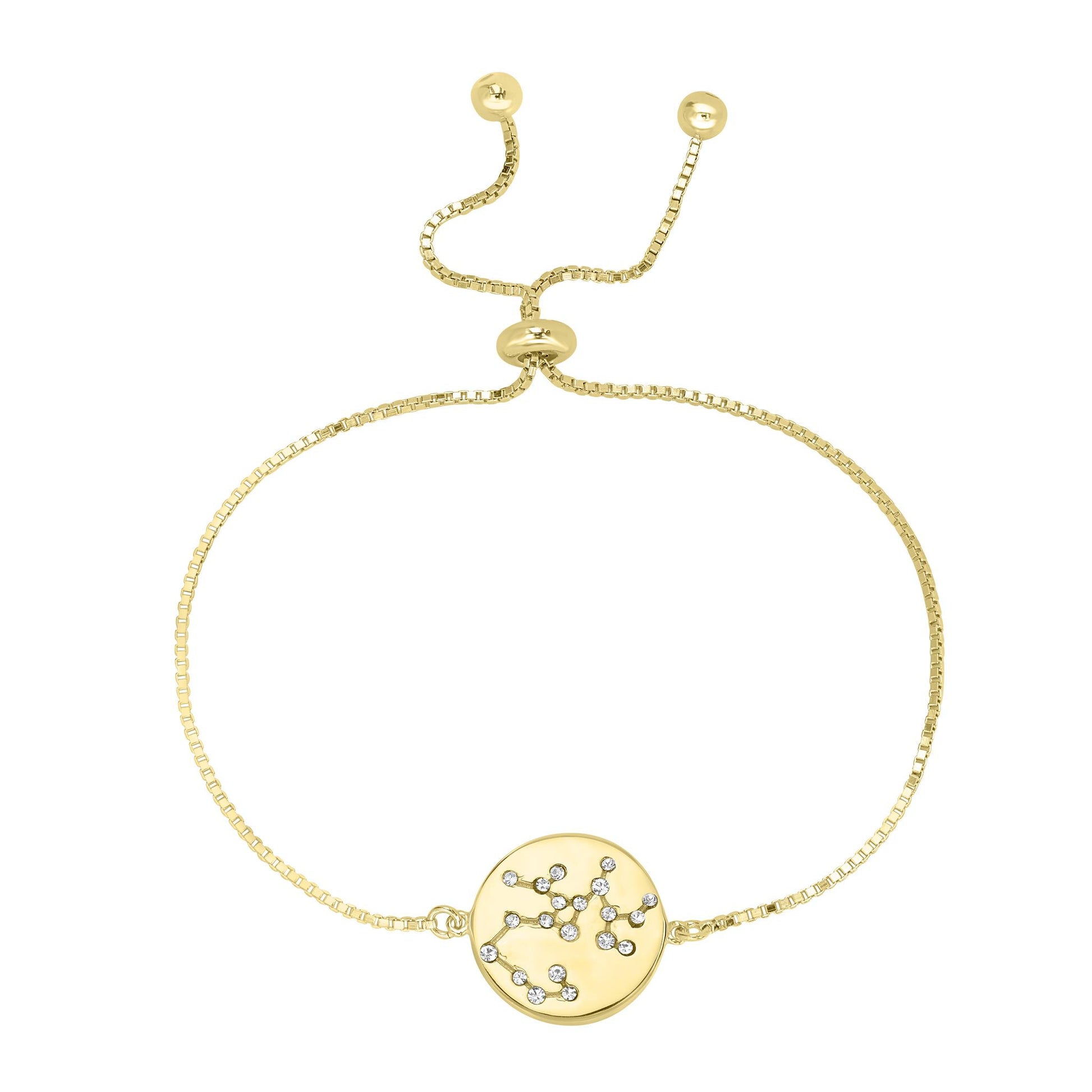 Sterling Silver or Gold Over Sterling Silver Sagittarius Zodiac Crystal Bracelet with Adjustable Chain 5 to 9 Inches