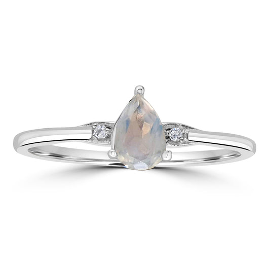 Dew Sterling Silver Moonstone Stackable Pear Ring, Sizes 6 to 8