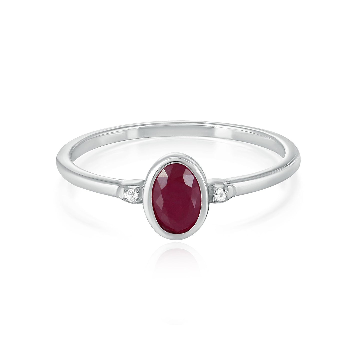 14K White Gold Oval Ruby and White Topaz Accent Midi Ring